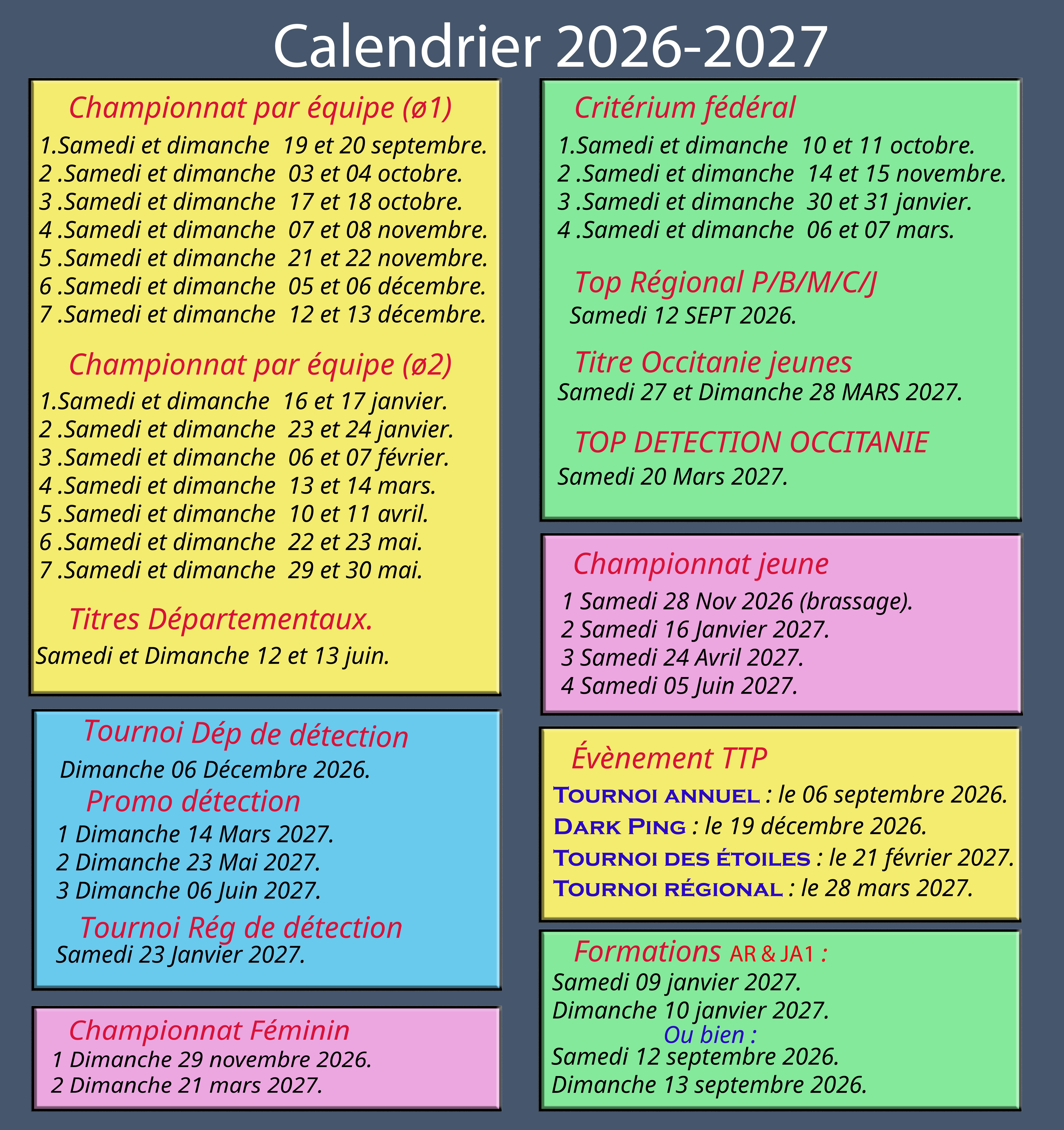 Compétitions 2026-2027.